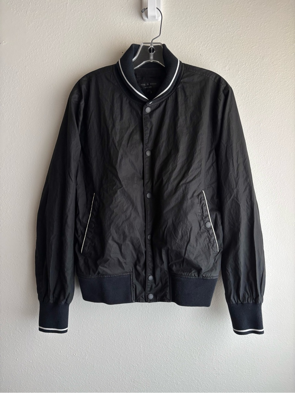 Rag & Bone New York Men’s Black Varsity Bomber Jacket Windbreaker Size 38 (US S)
